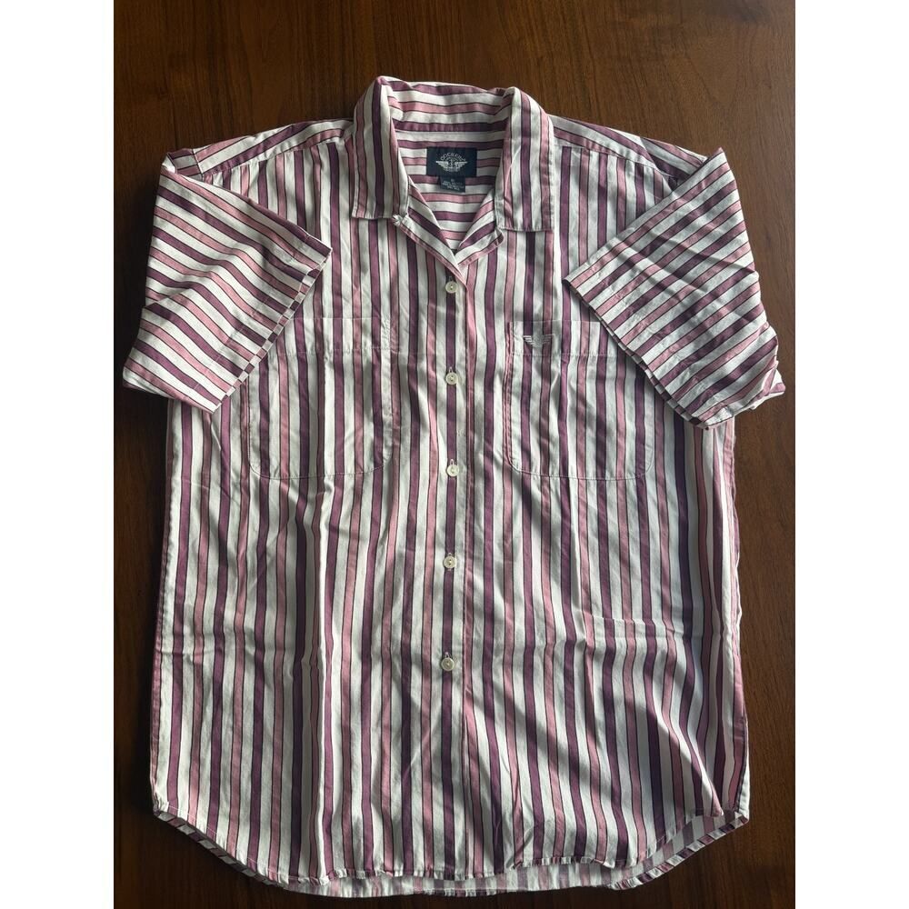 Vintage Docker's Women's Short Sleeve Purple Striped Button Down - Size M